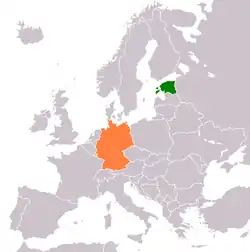 Map indicating locations of Estonia and Germany