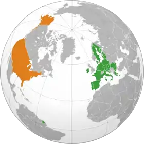 Map indicating locations of European Union and United States