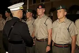 Examples of the green and navy blue berets of the RM, worn with Number 3A dress.