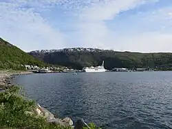 Part of Fagernes, with the cruise ship and container terminal to the right