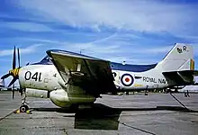 Gannet AEW.3; ventral radome, level stance, no engine exhaust at wing trailing edge, squared off tailfin