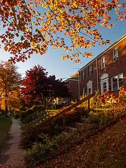 Townhomes on a residential street in the Ridgeleigh area of Parkville, Maryland