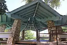 Curving gazebo roof viewed from beneath