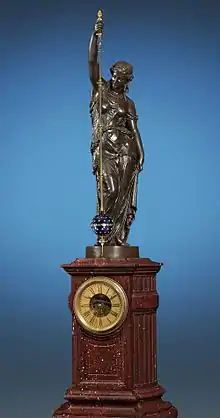 Sculpture of Urania by Carrier-Belleuse atop conical mystery clock by Eugène Farcot, made for the expo