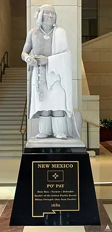 Image 37Statue of Popé, leader of the Pueblo Revolt. The statue, entitled Po'pay, is among two statues depicting New Mexicans at the United States Capitol National Statuary Hall Collection, the other being Dennis Chávez. (from New Mexico)