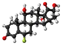 Ball-and-stick model of the fluprednisolone molecule