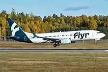 Image of a 737 MAX 8 operated by flyr registered as: LN-FGE landing at OSL