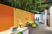 The entrance to Fon's bright HQ in Madrid