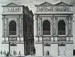 The Fontaine des Innocents was built in 1549 to welcome King Henry II on his solemn entry to Paris.  Parisians could fill vessels with water from the ornamental spouts at street level. (17th-century engraving by Perelle.)