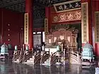 Vermilion columns in the throne room in the Palace of Heavenly Purity in the Forbidden City of Beijing