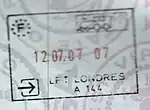 A Schengen (French) passport stamp issued in London