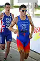 Javier Gómez, followed by the winner Jonathan Brownlee, at the sprint World Championships in Lausanne, 2011.