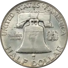 A coun, with the design featuring the liberty bell next to an eagle