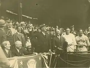 Franklin D. Roosevelt throws the first pitch at Opening Day, April 24, 1934