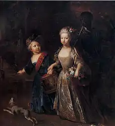 Frederick, Crown Prince of Prussia, later Frederick the Great, with his older sister, Wilhelmine, as children (c. 1715), by Antoine Pesne