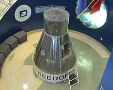 Freedom 7 (Spacecraft No. 7) at the United States Naval Academy, 2010, now exhibited at the John F. Kennedy Library and Museum