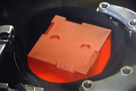 Red-hot shell containing plutonium undergoing nuclear decay, inside the Mars Science Laboratory MMRTG. MSL was launched in 2011 and landed on Mars in August 2012.