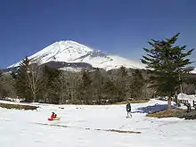 The Hoei Crater, visible to the right of the peak of Mount Fuji, was the location of the 1707 eruption that spewed ash as far as Edo.