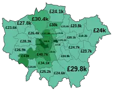 Gross Disposable Household Income (GDHI) across London in 2020