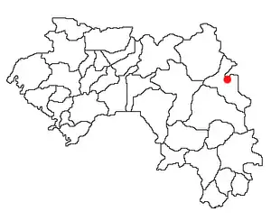 Location of Mandiana Prefecture and seat in Guinea.