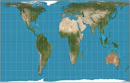 Image 14Gall–Peters projectionMap: Strebe, using GeocartThe Gall–Peters projection, named after James Gall and Arno Peters, is a specialization of a configurable equal-area map projection known as the cylindrical equal-area projection. It achieved considerable notoriety in the late 20th century as the centerpiece of a controversy surrounding the political implications of map design; Peters promoted it as a more faithful representation than the Mercator projection, which inflates the sizes of regions farther from the equator and thus makes the (mostly technologically underdeveloped) equatorial countries appear smaller and therefore, according to Peters, less significant.More selected pictures