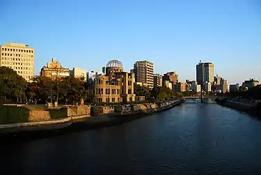 Distant view of the Dome; shot is taken from the Aioi Bridge