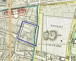 Location of the future gasometer on rue du Faubourg-Poissonnière in 1814.