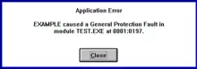 Error message for a general protection fault in Windows 3.1x