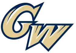 The buff and blue logo of the George Washington University Colonials