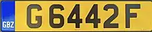 Image 1A current Gibraltar rear number plate featuring the country identifier GBZ (from Transport in Gibraltar)