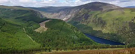 Lugduff (far left), The Spinc (near, forested), and Camaderry (right)