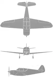 3-view silhouette drawing of the Globe GC-1A Swift