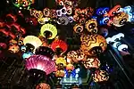 Lanterns hanging in a shop.