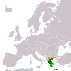 Map indicating locations of Greece and North Macedonia