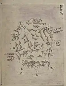 廣輿圖 (Gwang Yeodo,1737-1776)This map showed Ulleungdo with a small island off its eastern shore labeled as "the so-called Usando" (所謂 于山島).