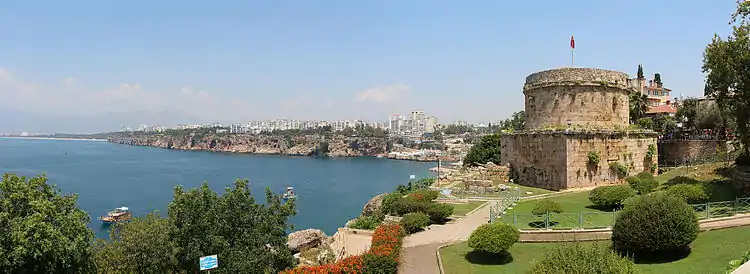 A panorama of Antalya with the Roman era Hıdırlık Tower