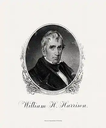 Image 8William Henry HarrisonEngraving credit: Bureau of Engraving and Printing; restored by Andrew ShivaWilliam Henry Harrison (February 9, 1773 – April 4, 1841) was an American military officer and politician who served as the ninth president of the United States in 1841. He died of typhoid, pneumonia or paratyphoid fever 31 days into his term, becoming the first president to die in office.  His death sparked a brief constitutional crisis regarding succession to the presidency. Vice President John Tyler claimed a constitutional mandate to become the new president and took the presidential oath of office, setting an important precedent for an orderly transfer of the presidency and its full powers when the previous president fails to complete the elected term.More selected pictures