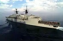 HMS Coventry (F98), conducts an underway replenishment while on station in the Persian Gulf.