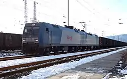 Cargo train passing through Chawu Railway Station of Datong–Qinhuangdao railway