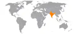 Map indicating locations of Haiti and India