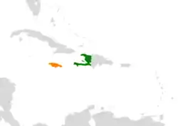 Map indicating locations of Haiti and Jamaica