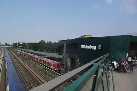 Platform of the station, viewed from the pedestrian bridge