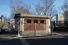 The storage and/or utility building at the northwest corner of Hamilton Fish Park