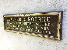 Inscription at Heather O'Rourke's crypt