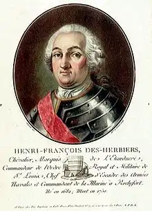  head and shoulders painting of a man wearing a horse-hair wig and decorative armour