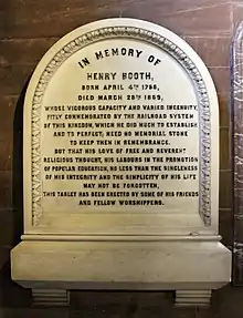 Memorial to Henry Booth, in cloister