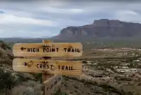 Signs of "High Point Trail" and "Crest Trail" on Silly Mountain, Arizona