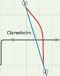 Proposed Highway 2 bypass of Claresholm, Alberta.