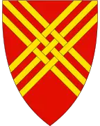 A saltire triple parted fretted in the municipal coat of arms of Hjelmeland (Norway)