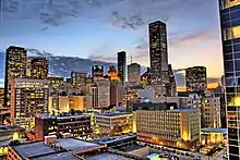 Nighttime view of the Downtown skyline.